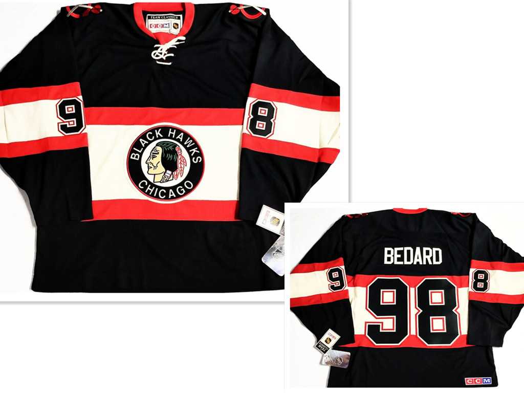 Mens Chicago Blackhawks #98 Connor Bedard CCM Classic Black Licensed Hockey Jersey
